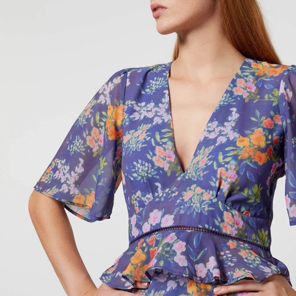 Hope & Ivy Purple Floral Tammie V-Neck Midi Tea Dress - Picture 10 of 11